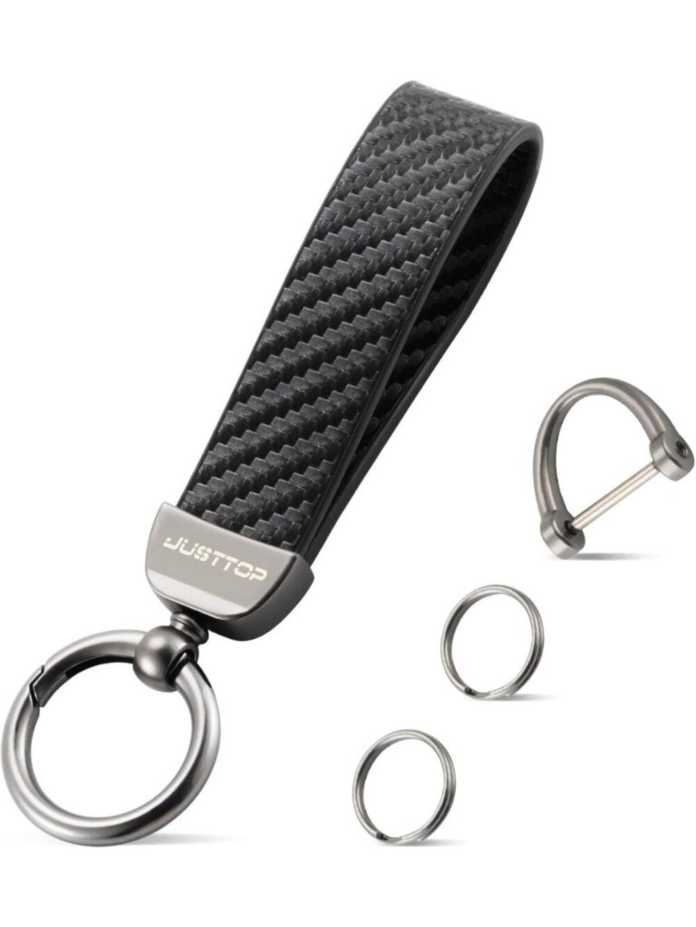 Stylish Carbon Fiber Keychain with Anti-Lost D-Ring & 2 Rings - Universal Car
